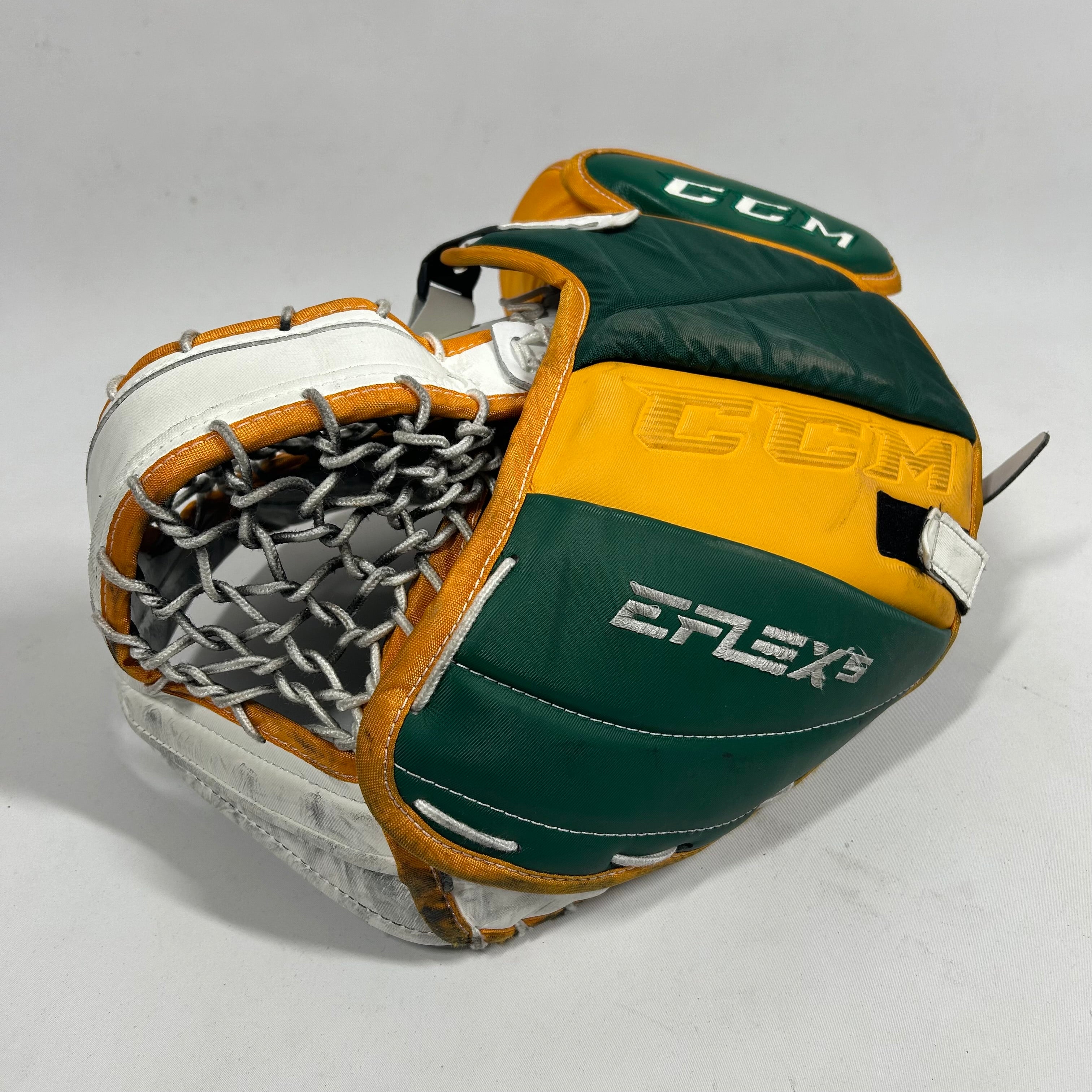 CCM Extreme Flex 5 - Gant de gardien d'occasion (blanc/vert/jaune)